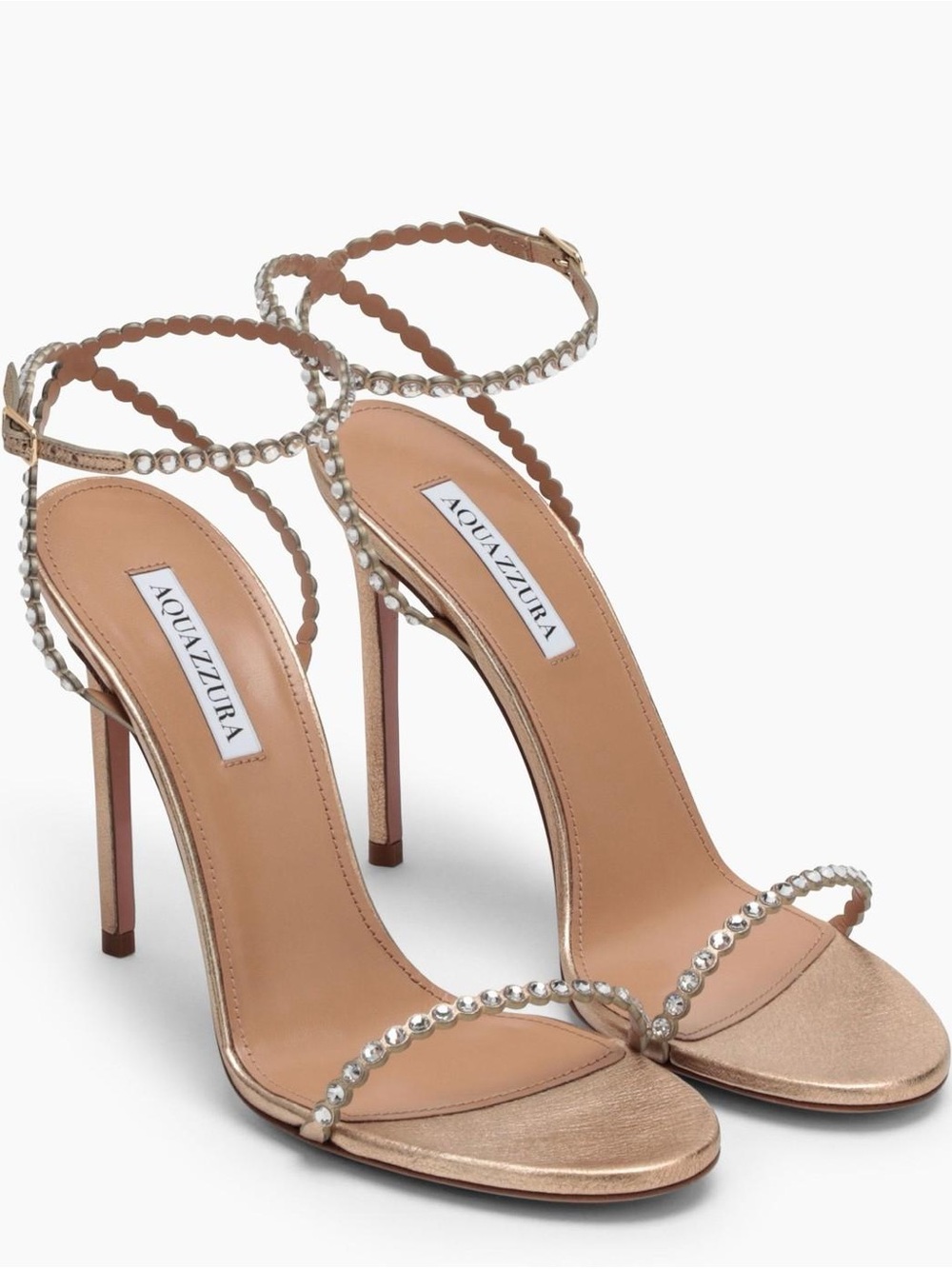 Aquazzura Tequila 105 Crystal Embellished Sandal Gold Nappa - Size 40